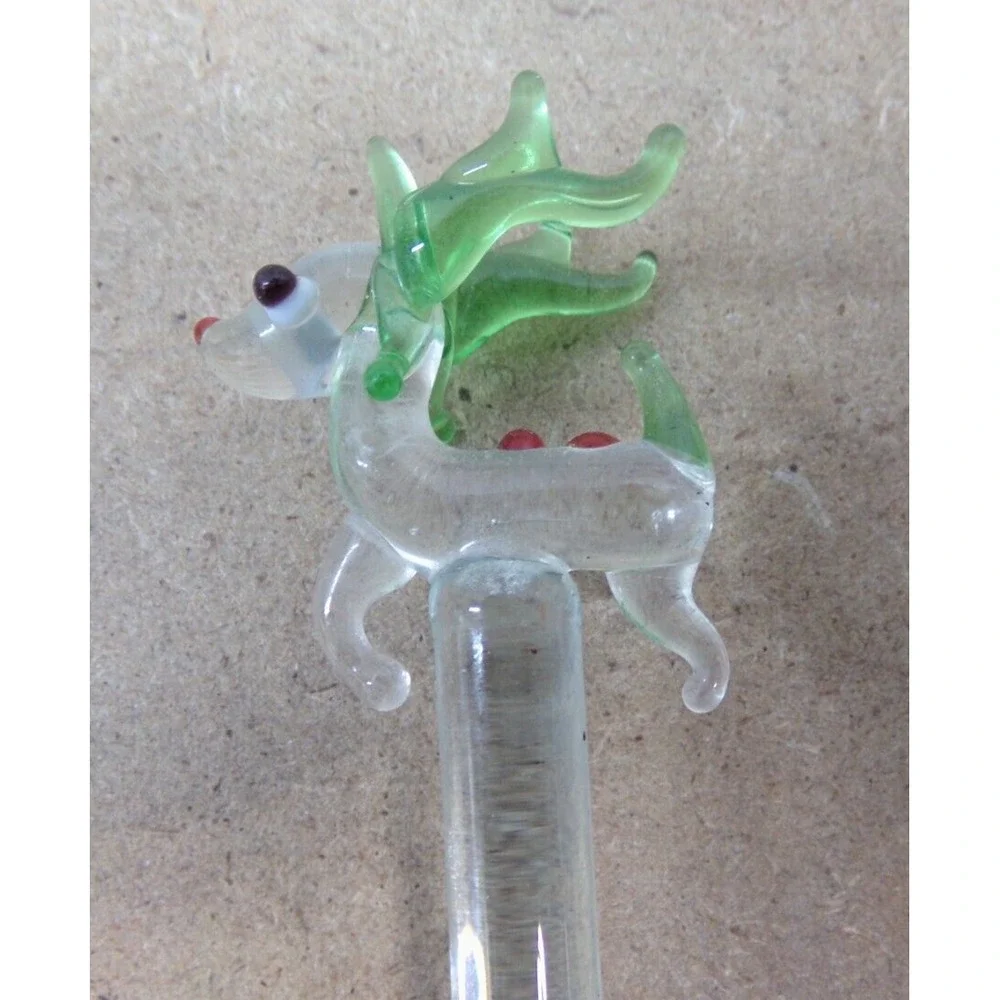 Vintage Christmas Glass Swizzle / Stir Sticks Reindeer Trees Holly & Angel
